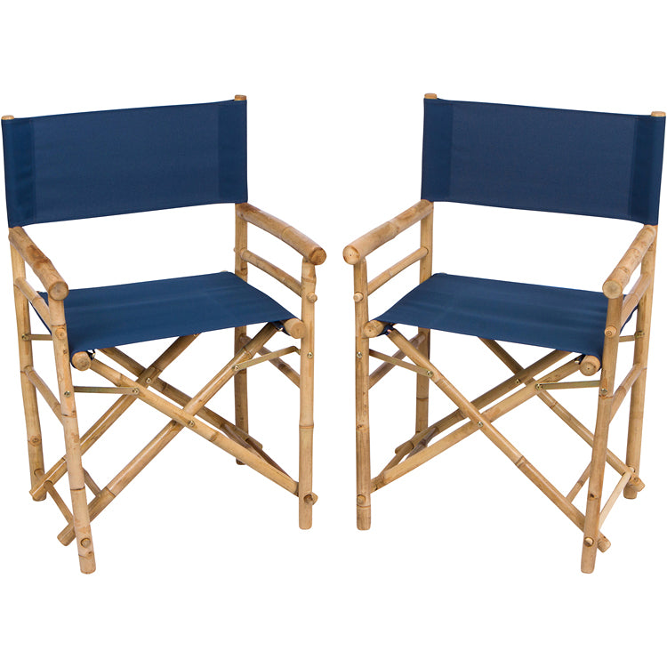 Set of 2 Handcrafted Folding Bamboo Director Chairs with Canvas Fabric