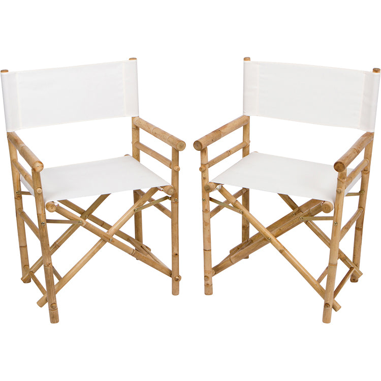 Set of 2 Handcrafted Folding Bamboo Director Chairs with Canvas Fabric