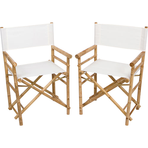 Set of 2 Handcrafted Folding Bamboo Director Chairs with Canvas Fabric